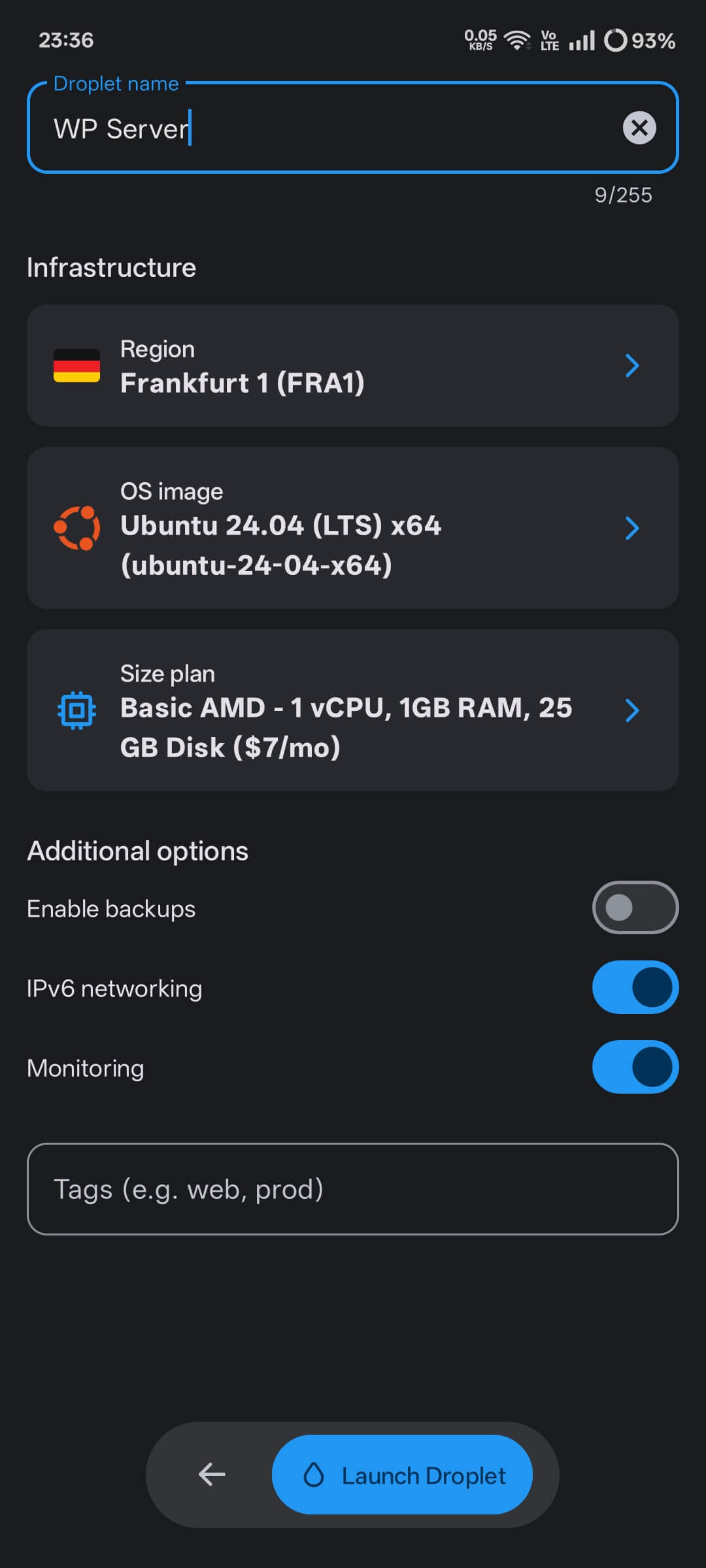 OceanNex Metrics Screenshot showing CPU and memory graphs